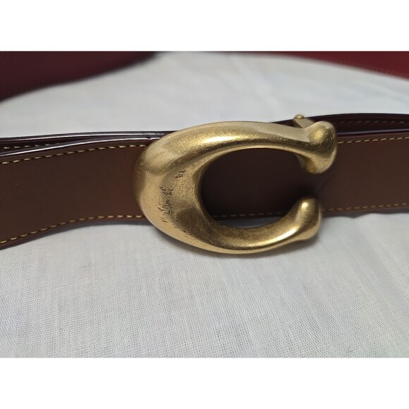 COACH Signature Gold Buckle Reversible Double Sided Brown & Red Leather Belt 42\